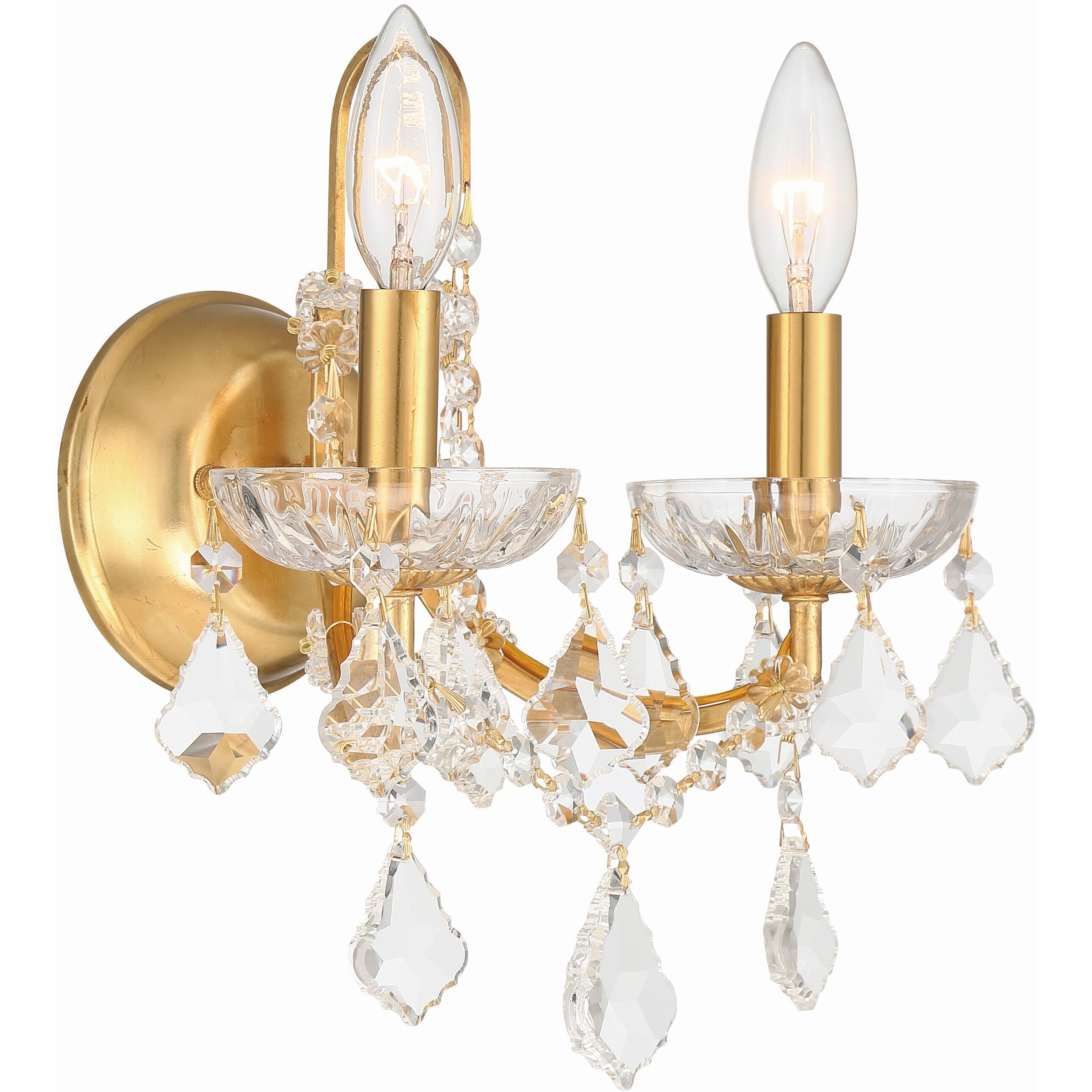 Filmore Sconce Wall Light in Clear Swarovski Strass, Antique Gold