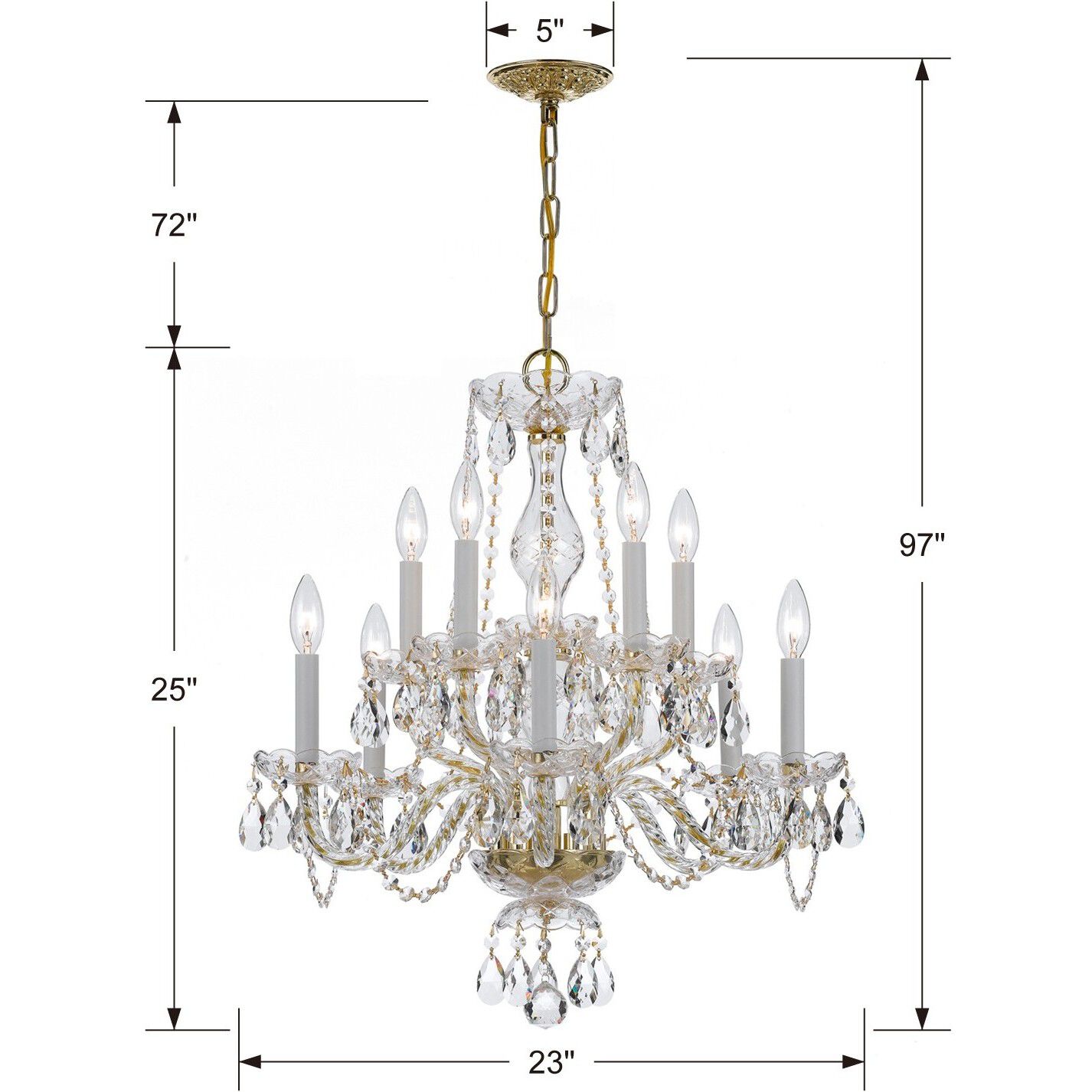 Traditional Crystal 10 Light 23 inch Polished Brass Chandelier Ceiling Light in Clear Spectra