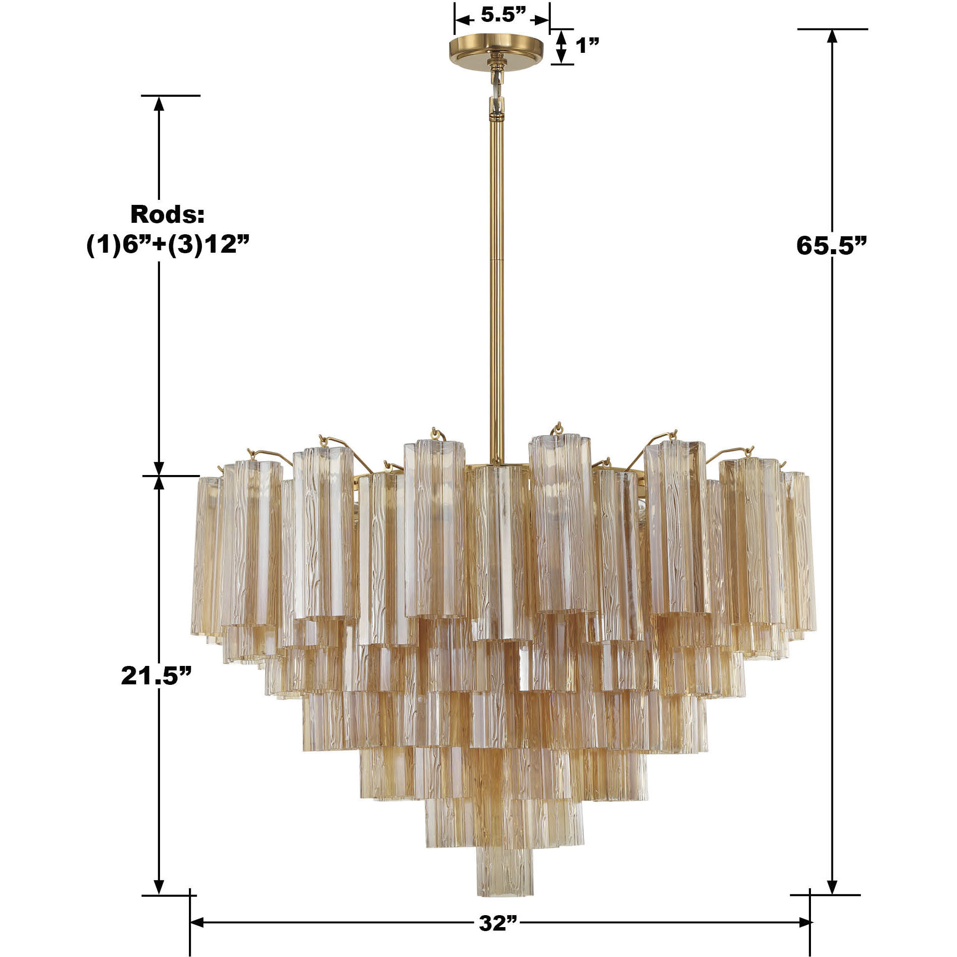 Addis 16 Light 32 inch Aged Brass Chandelier Ceiling Light in Tronchi Glass Amber