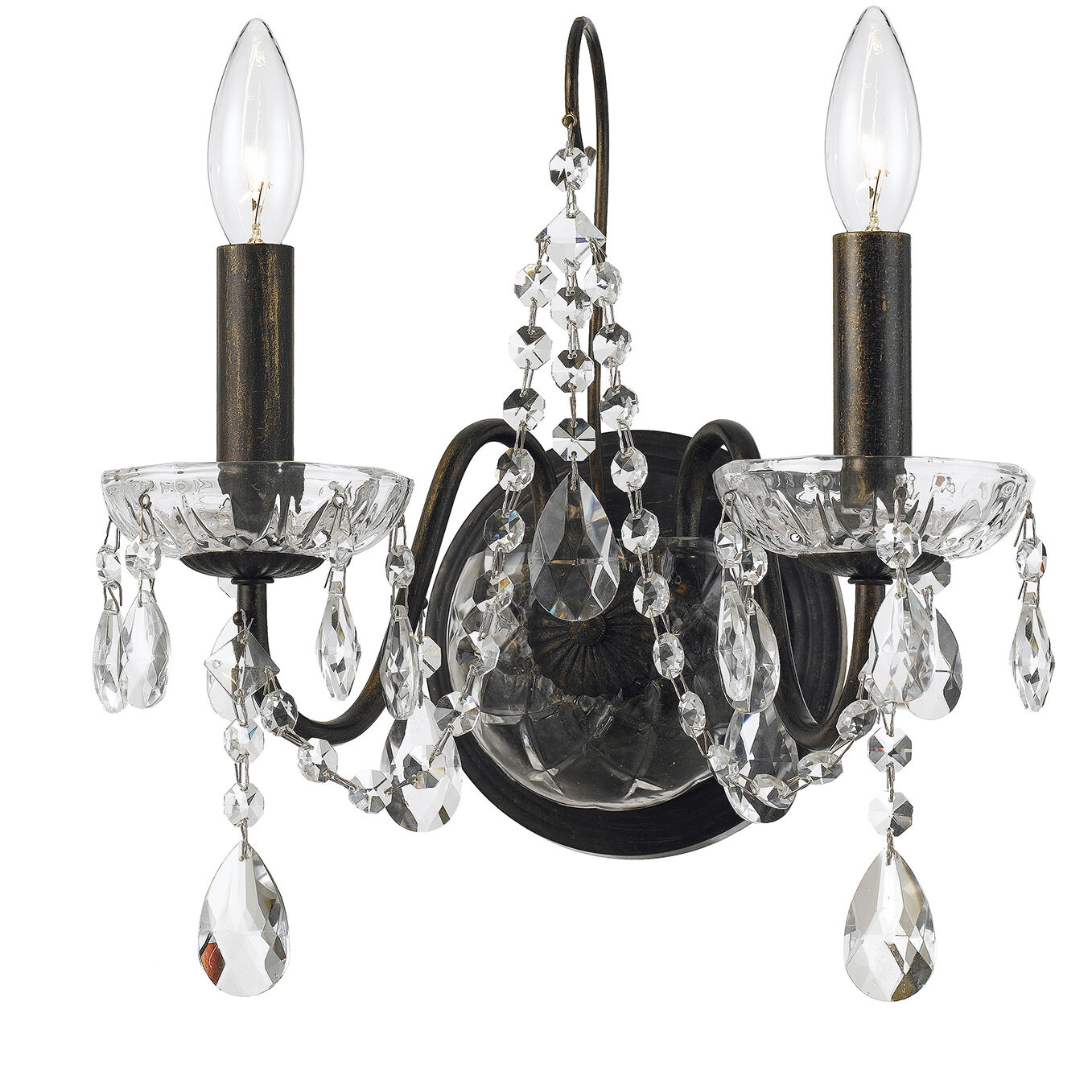 Butler Bath Wall Light in Clear Hand Cut, English Bronze