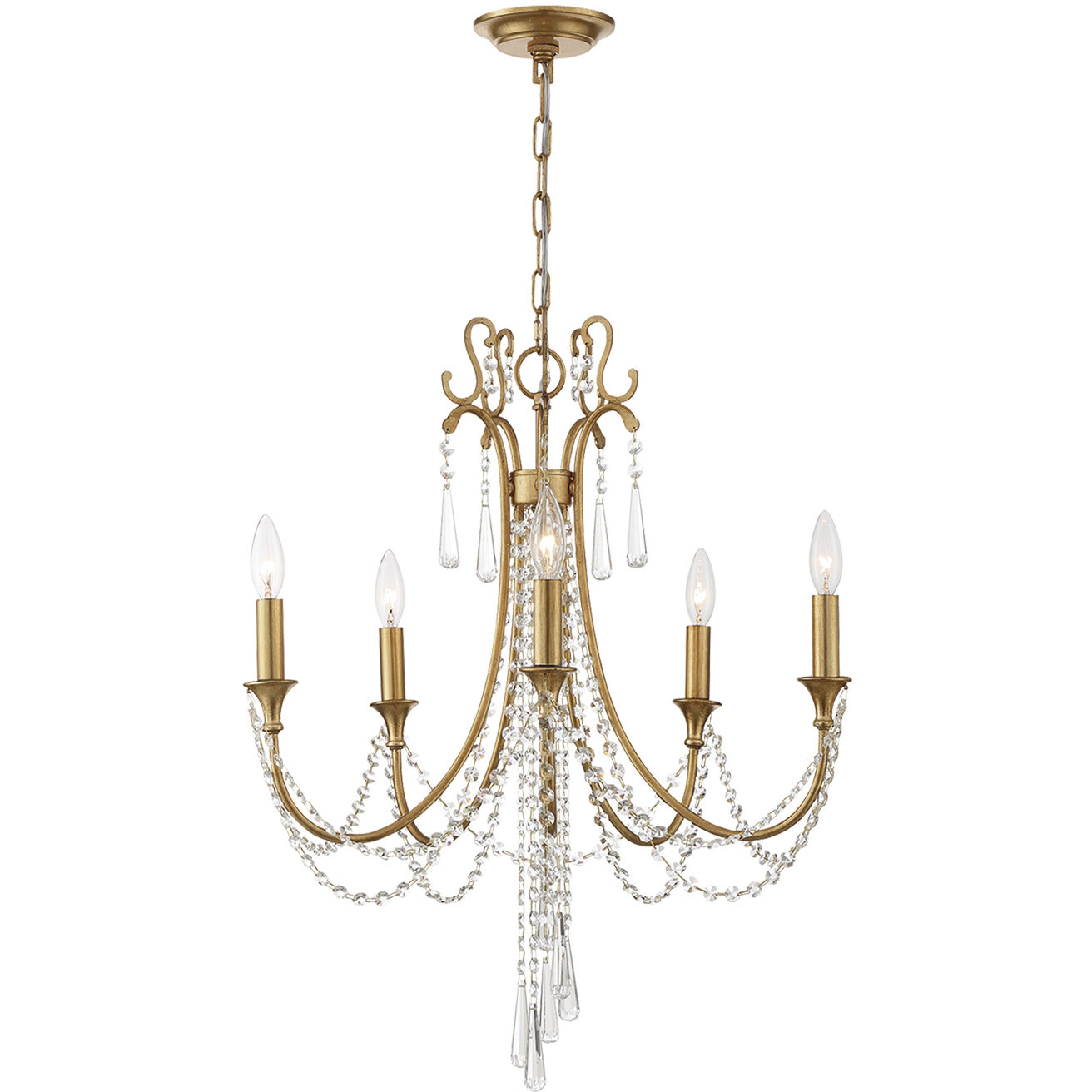 Arcadia 5 Light 23.5 inch Antique Gold Chandelier Ceiling Light in Antique Brass and Black