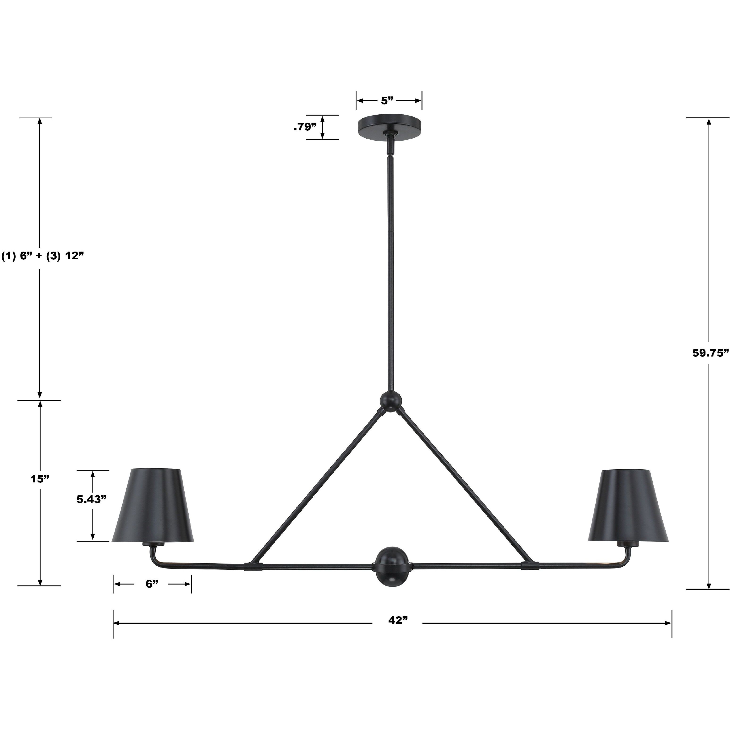 Xavier 2 Light 42 inch Matte Black Linear Chandelier Ceiling Light