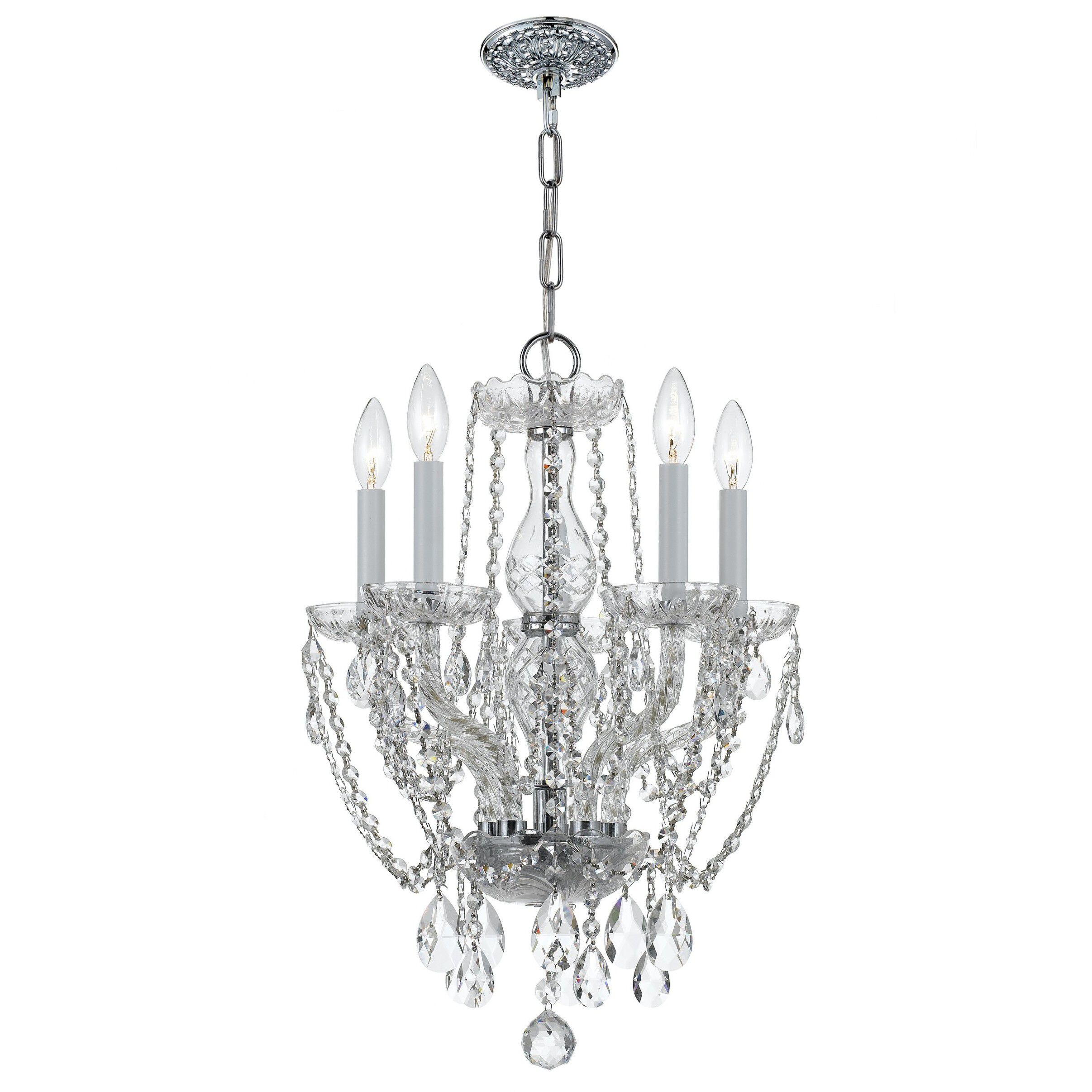 Traditional Crystal 5 Light 14 inch Polished Chrome Mini Chandelier Ceiling Light in Clear Spectra