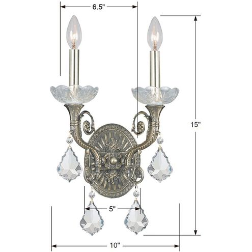 Majestic 2 Light 10 inch Historic Brass Sconce Wall Light in Clear Spectra