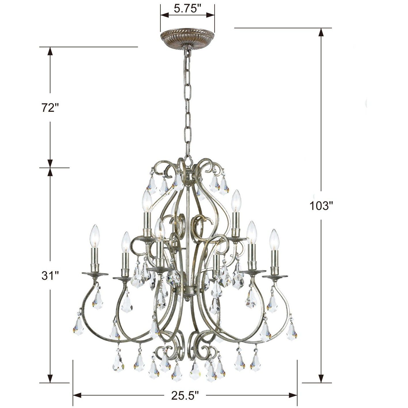 Ashton 9 Light 25.5 inch Olde Silver Chandelier Ceiling Light in Clear Swarovski Strass