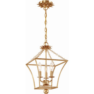 Broche 3 Light 11 inch Antique Gold Hanging Lantern Ceiling Light