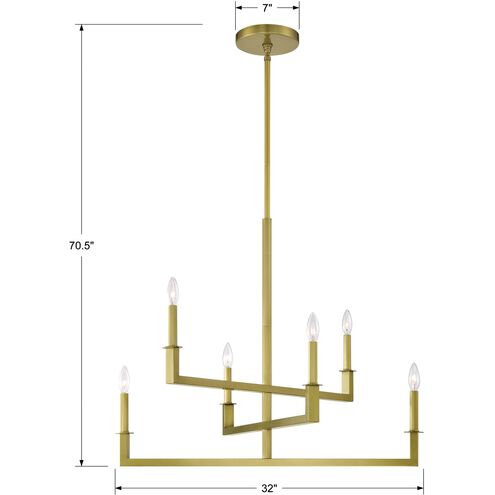 Dante 6 Light 32 inch Aged Brass Chandelier Ceiling Light