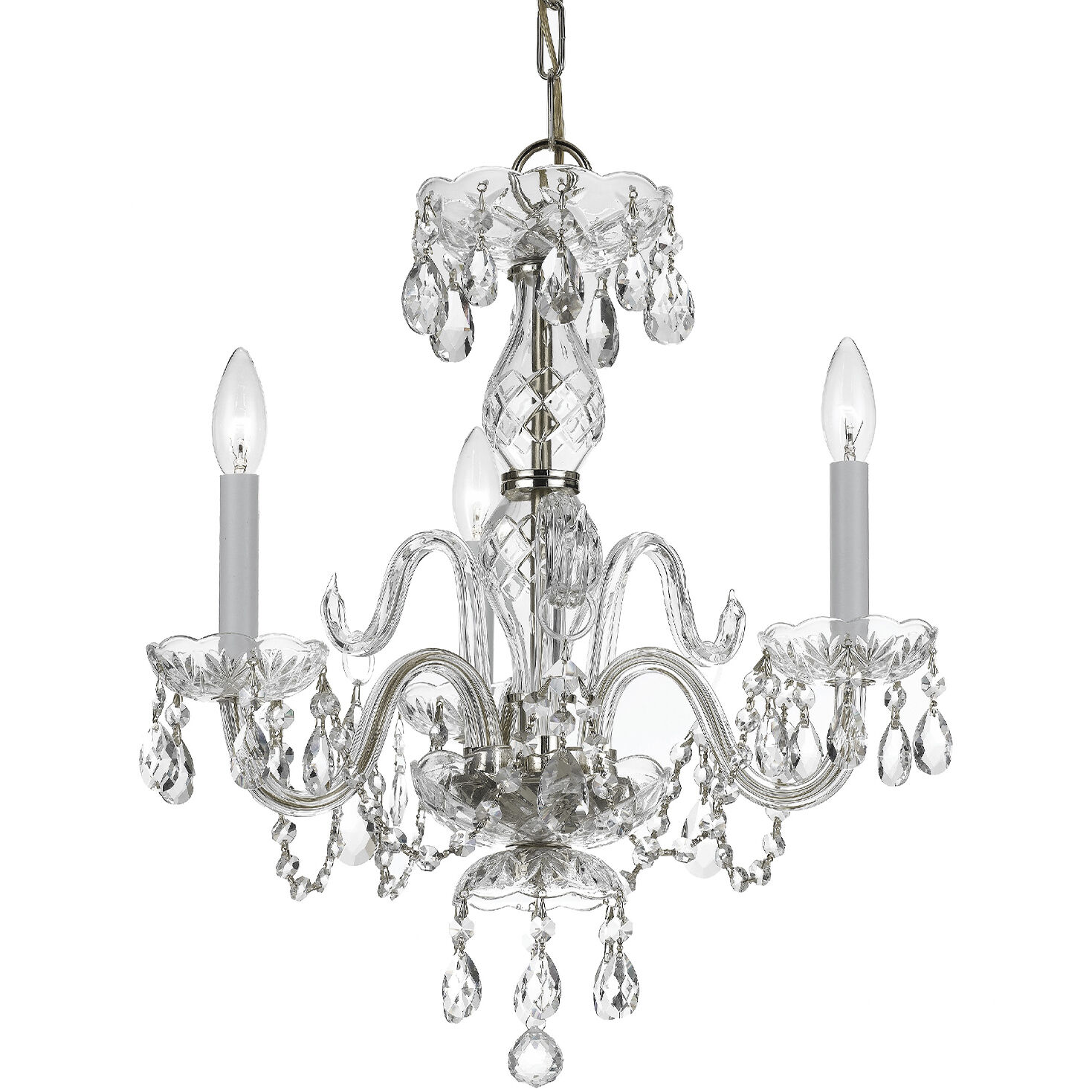 Traditional Crystal 3 Light 16 inch Polished Chrome Mini Chandelier Ceiling Light in Clear Hand Cut