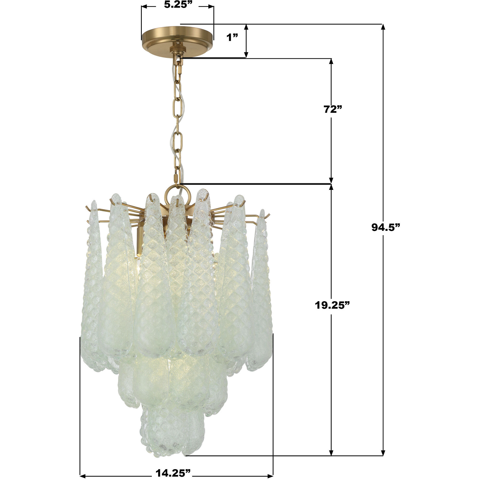 Ollie 4 Light 14.25 inch Aged Brass Chandelier Ceiling Light in Sand Glass Green