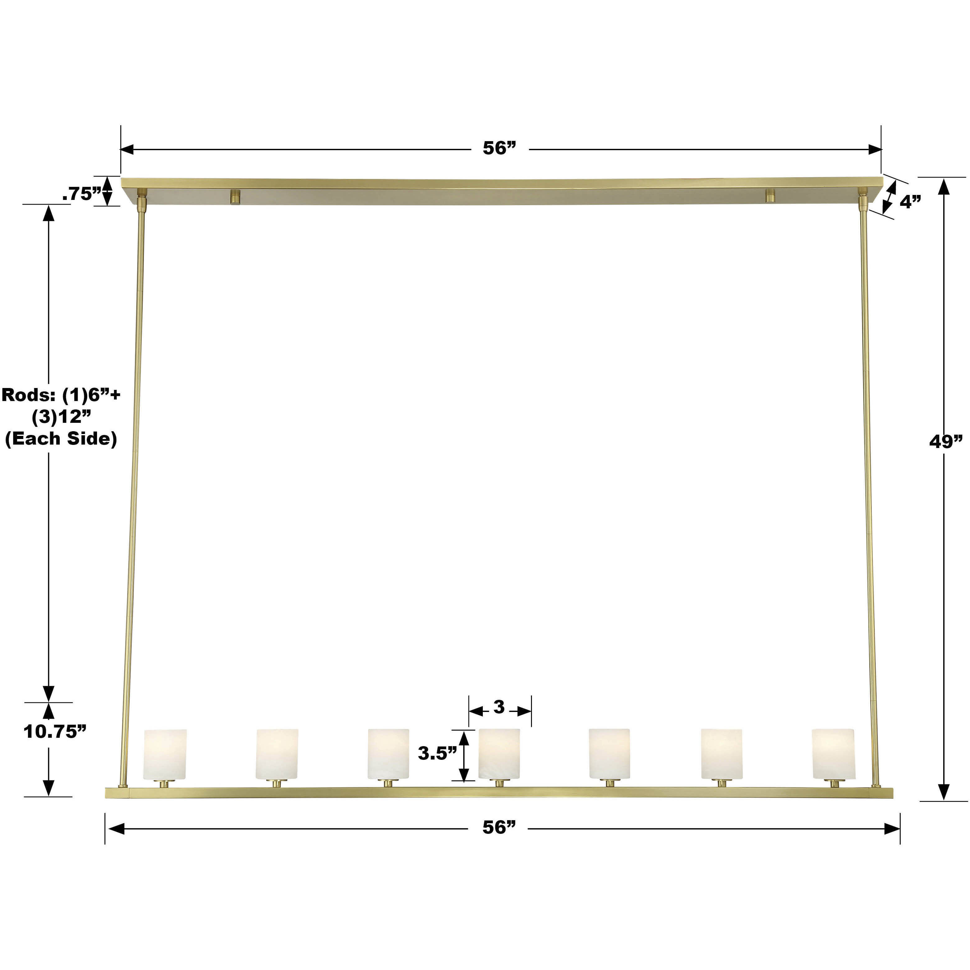 Aragon 7 Light 56 inch Soft Brass Linear Chandelier Ceiling Light