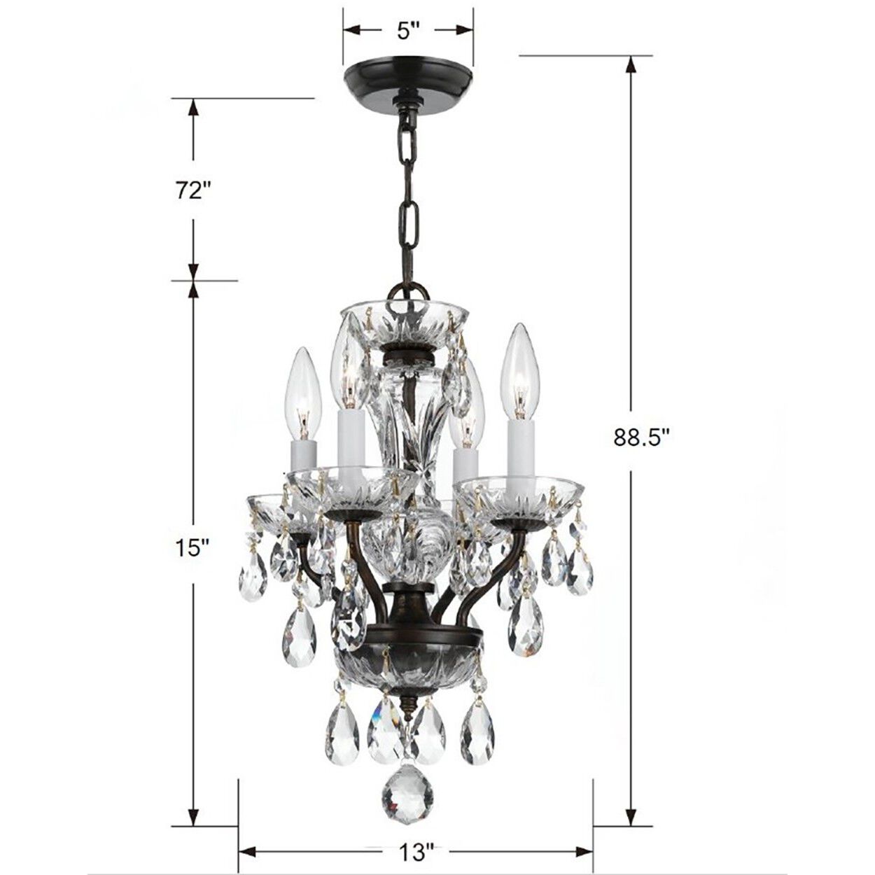 Welton 4 Light 11 inch English Bronze Mini Chandelier Ceiling Light in Clear Swarovski Strass