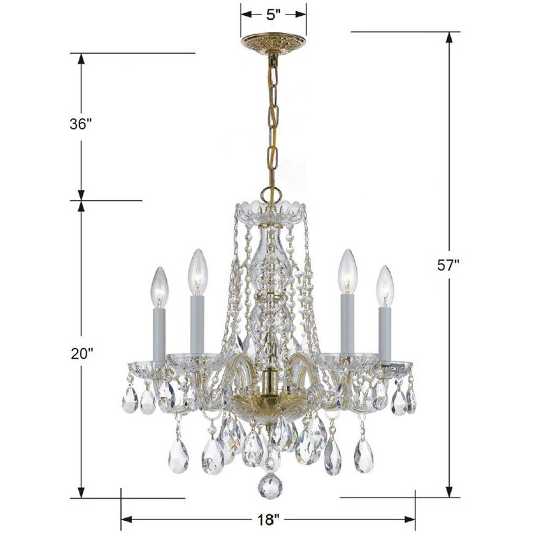 Traditional Crystal 5 Light 18 inch Polished Brass Chandelier Ceiling Light in Clear Hand Cut