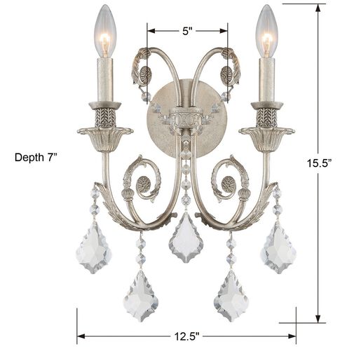 Regis 2 Light 12.5 inch Olde Silver Sconce Wall Light in Clear Hand Cut