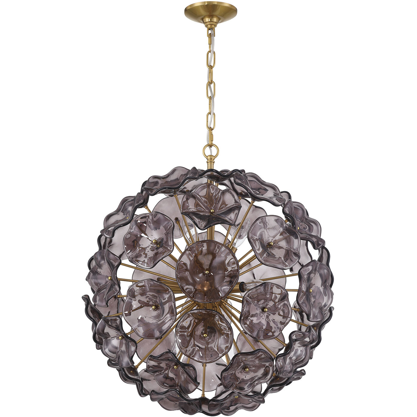 Esme 9 Light 22.5 inch Aged Brass Chandelier Ceiling Light in Floral Glass Petals Smoked