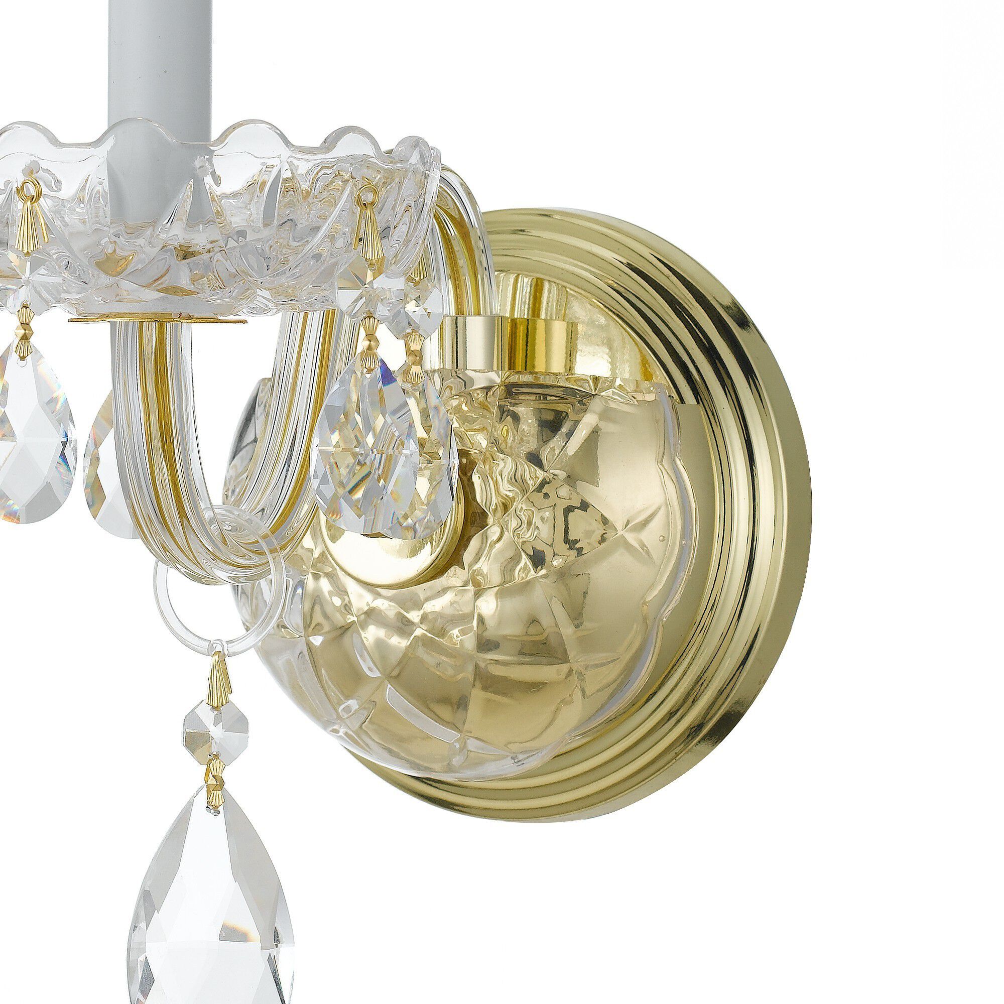 Traditional Crystal Sconce Wall Light in Clear Hand Cut, Polished Brass