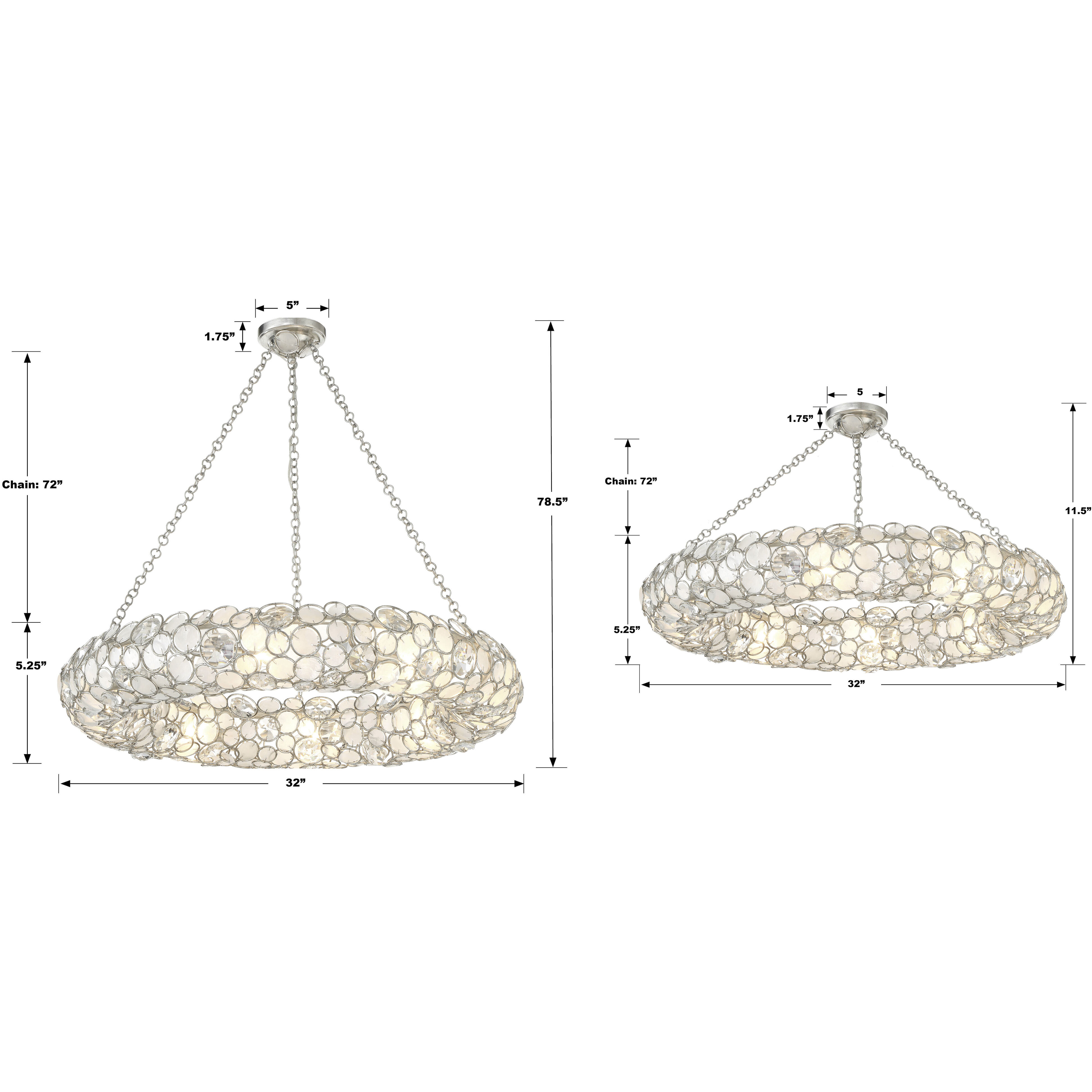 Palla 8 Light 32 inch Antique Silver Chandelier Ceiling Light