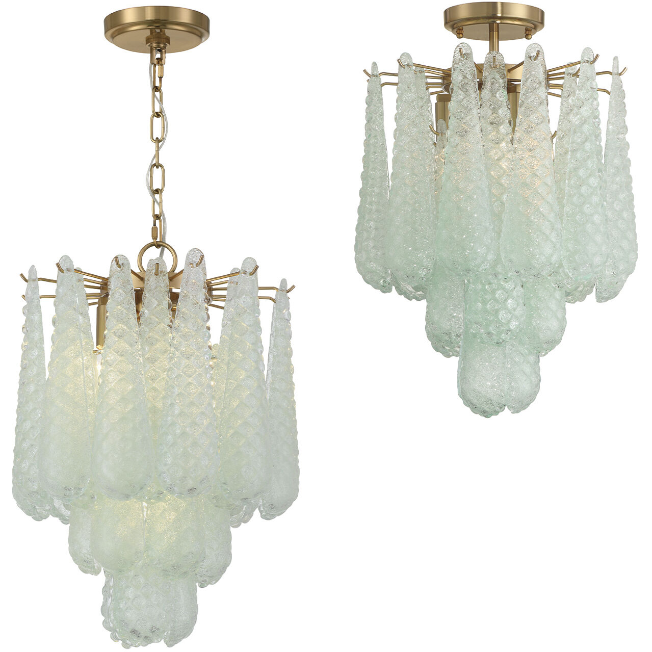 Ollie 4 Light 14.25 inch Aged Brass Chandelier Ceiling Light in Sand Glass Green