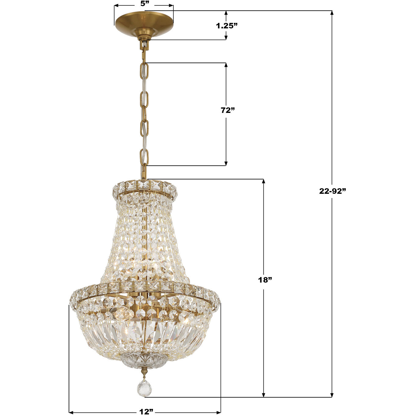 Roslyn 5 Light 12 inch Aged Brass Mini Chandelier Ceiling Light