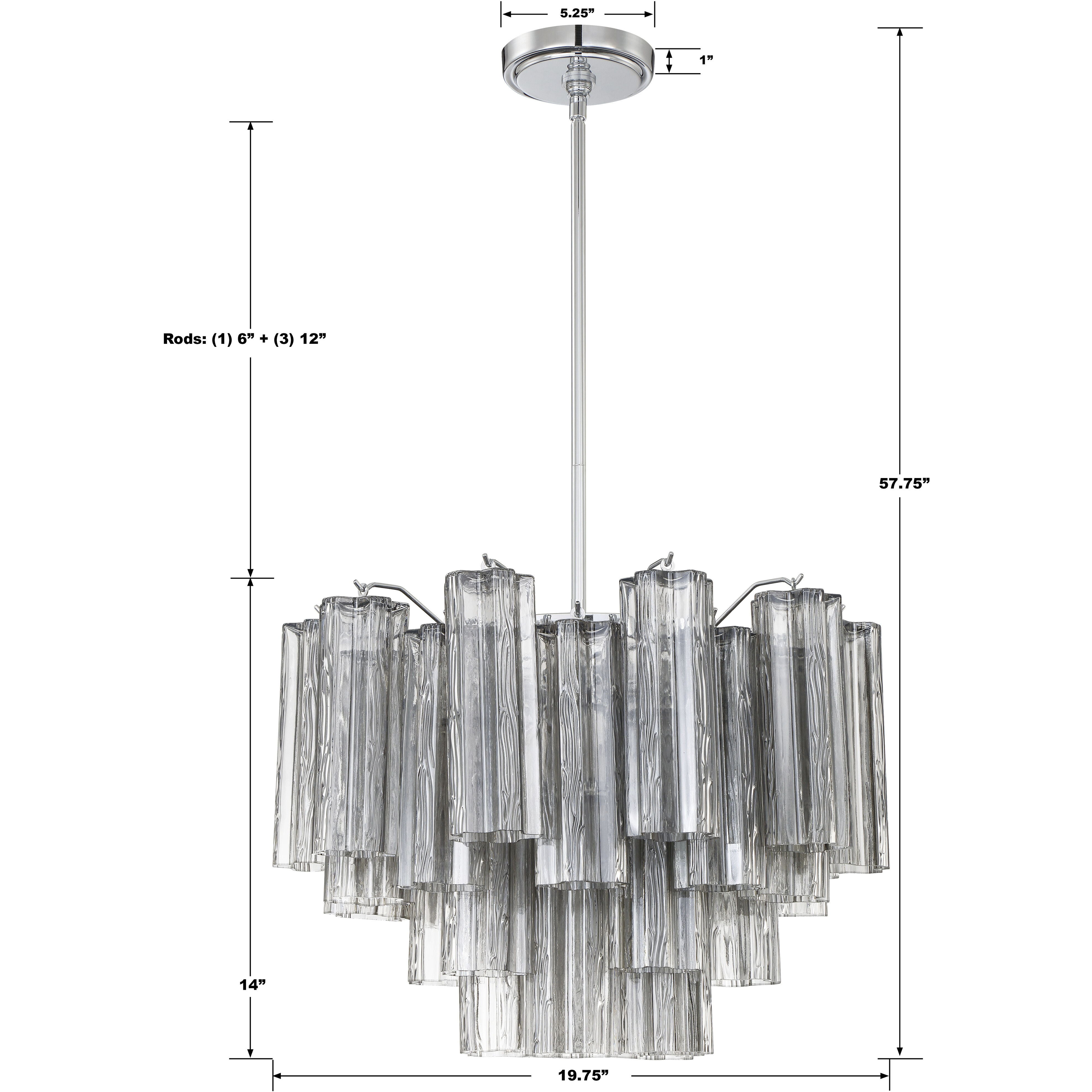 Addis 6 Light 19.75 inch Polished Chrome Chandelier Ceiling Light in Tronchi Glass Smoke