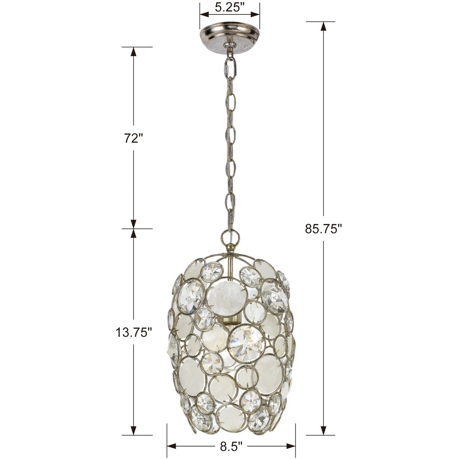 Palla 1 Light 8.5 inch Antique Silver Mini Pendant Ceiling Light