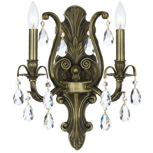 Dawson 2 Light 12.5 inch Antique Brass Sconce Wall Light in Clear Hand Cut