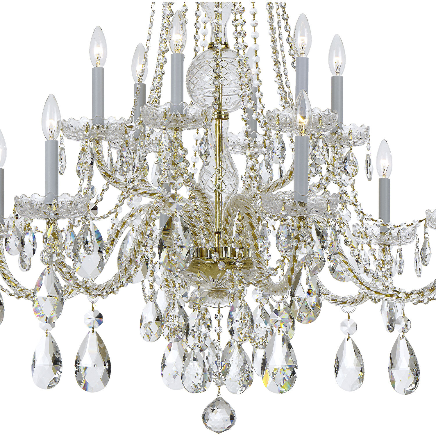 Traditional Crystal 12 Light 37.5 inch Polished Brass Chandelier Ceiling Light in Clear Hand Cut