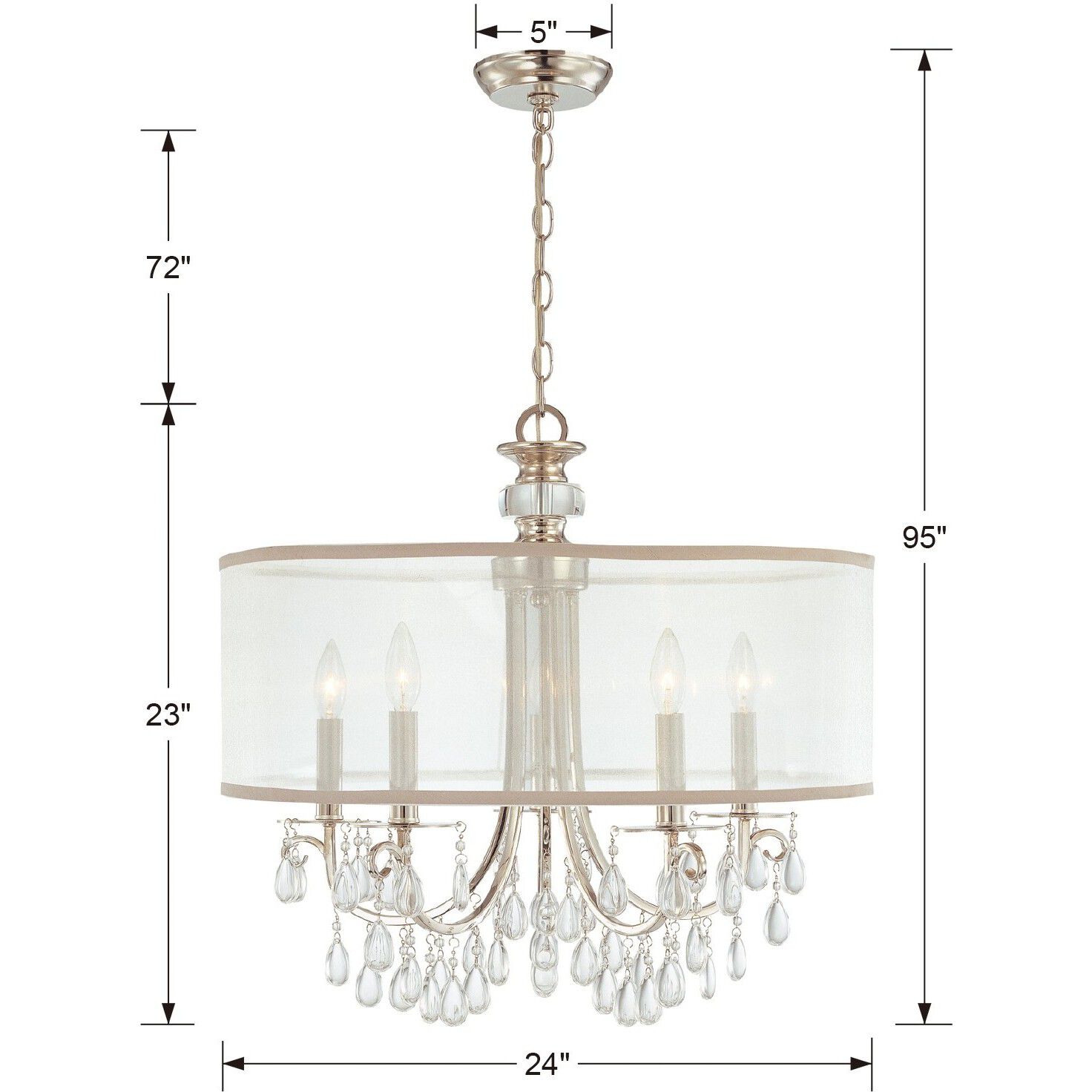 Hampton 5 Light 24 inch Polished Chrome Chandelier Ceiling Light