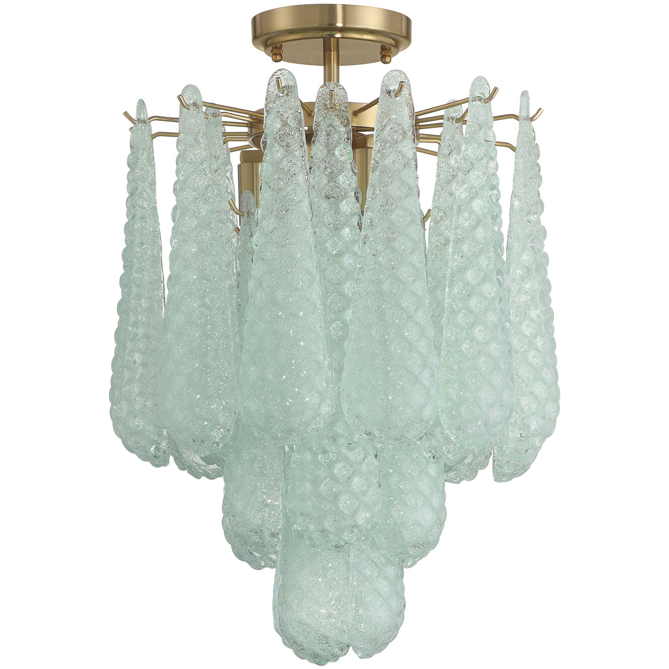 Ollie 4 Light 14.25 inch Aged Brass Semi Flush Ceiling Light in Sand Glass Green
