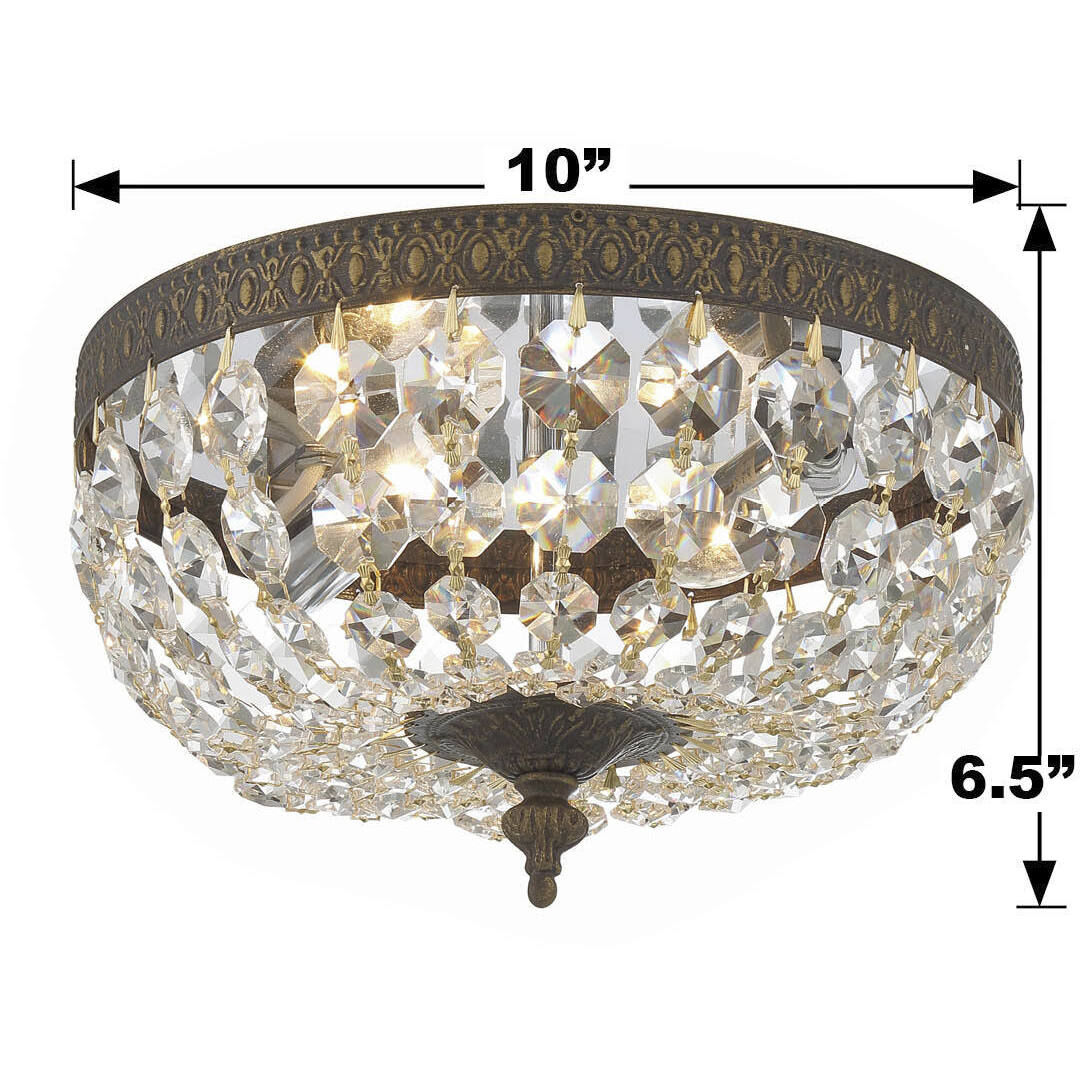 Waltham 2 Light 10 inch English Bronze Flush Ceiling Light in Clear Italian