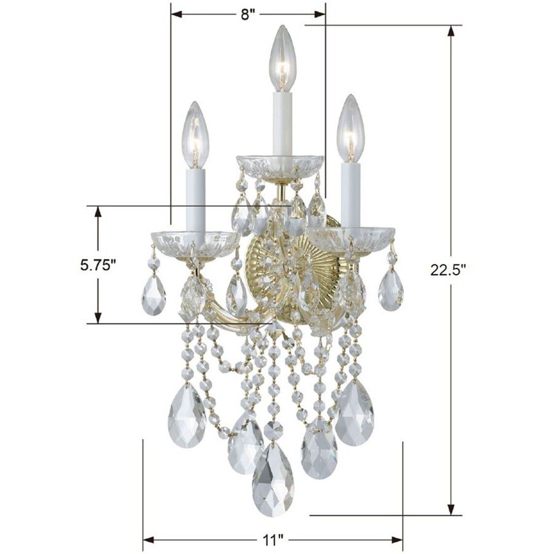 Maria Theresa 3 Light 11 inch Gold Sconce Wall Light in Clear Hand Cut