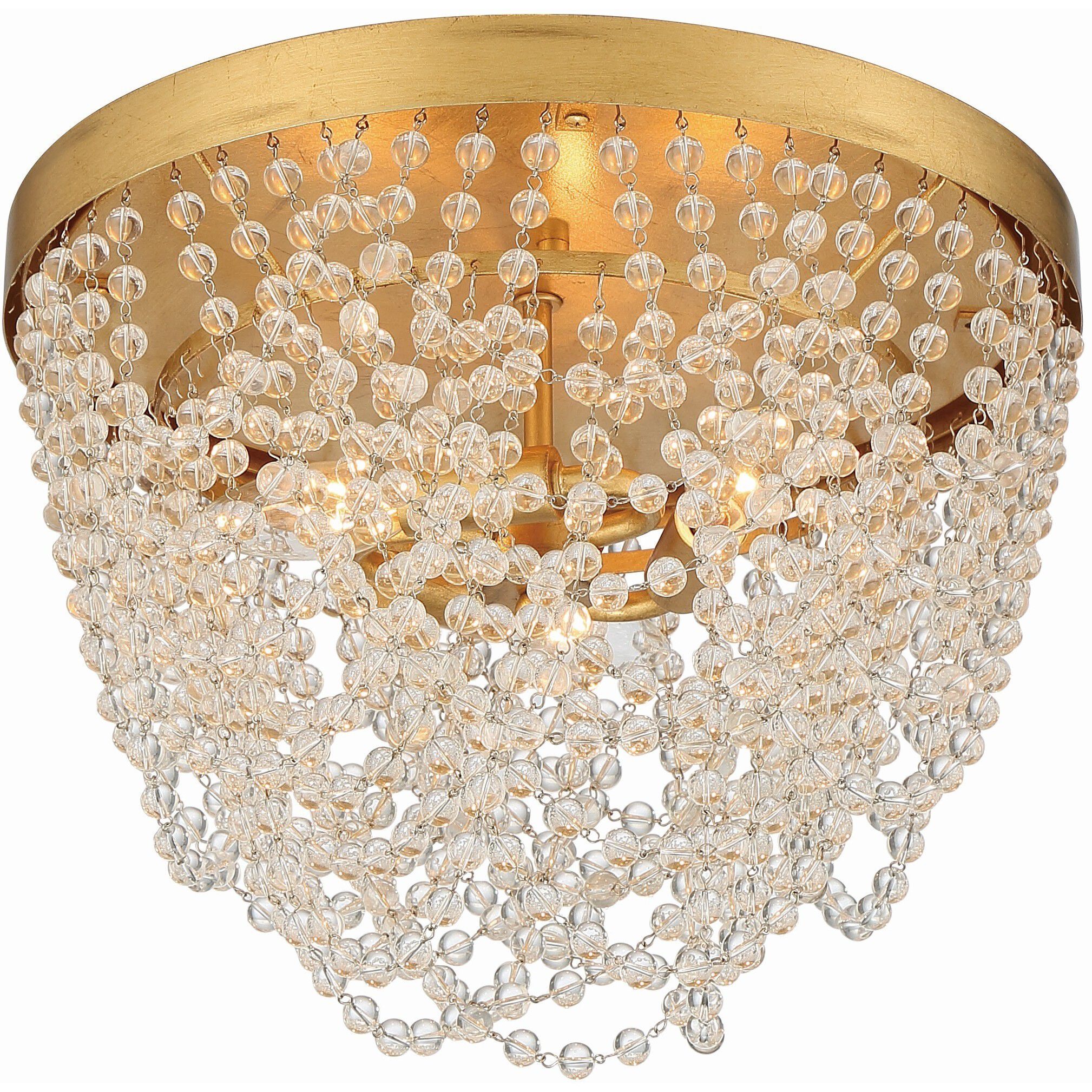 Fiona 3 Light 13.75 inch Antique Gold Flush Ceiling Light in Clear Glass Beads