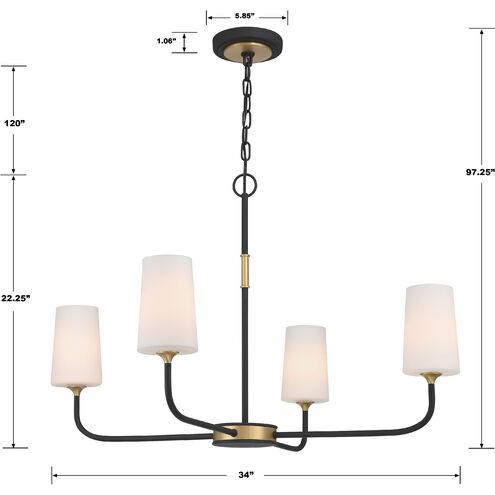 Niles 4 Light 34 inch Black Forged and Modern Gold Chandelier Ceiling Light