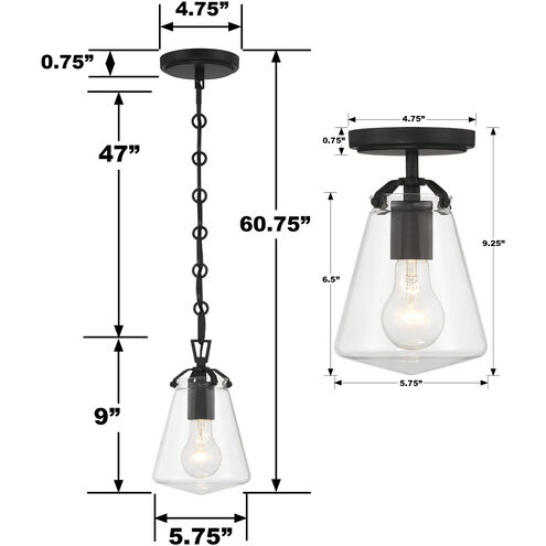 Voss 1 Light 5.75 inch Matte Black Flush/Semi Flush Ceiling Light 