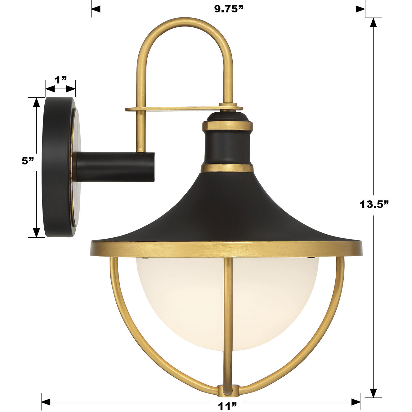 Atlas 1 Light 13.5 inch Matte Black/Textured Gold Outdoor Sconce
