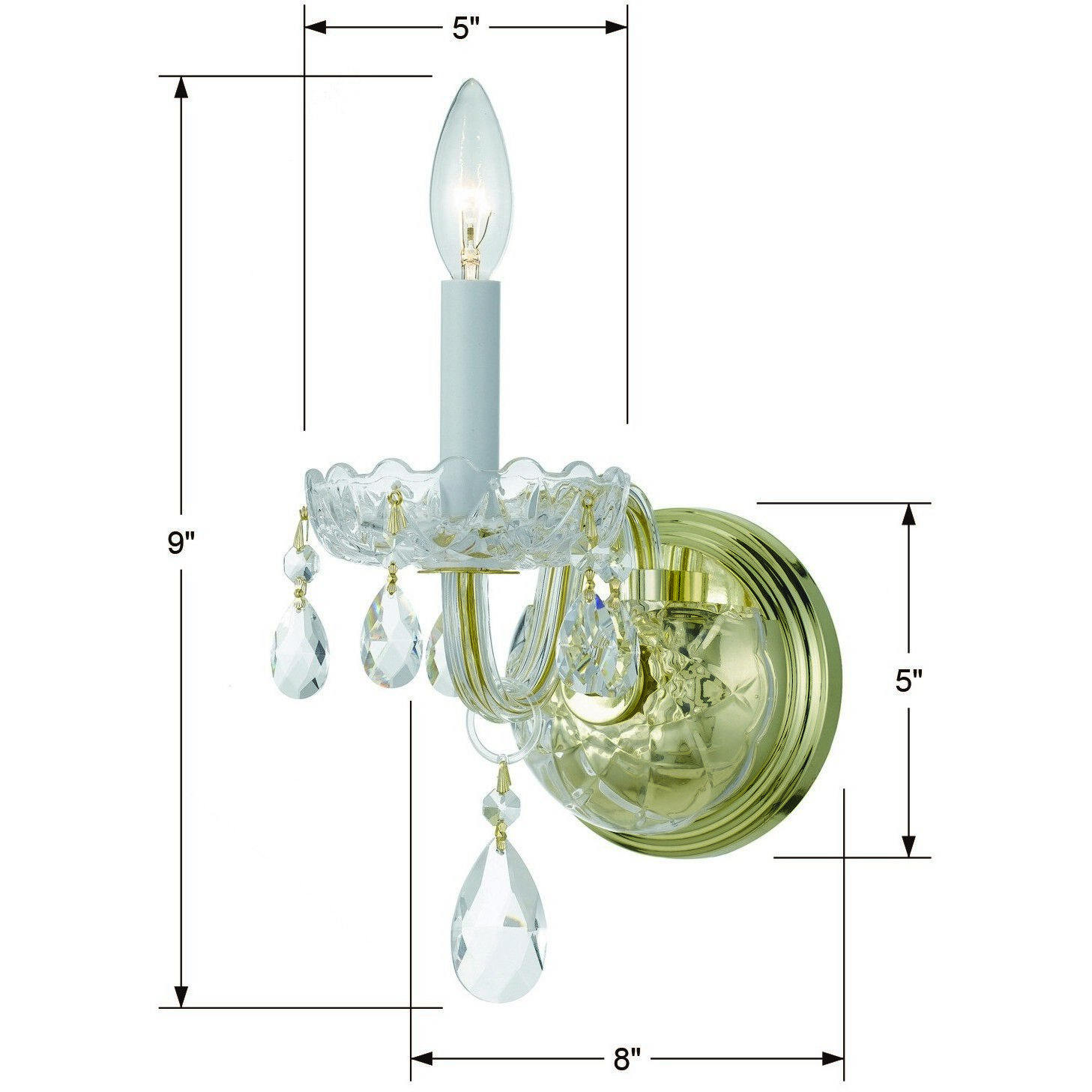 Traditional Crystal Sconce Wall Light in Clear Swarovski Strass, Polished Brass