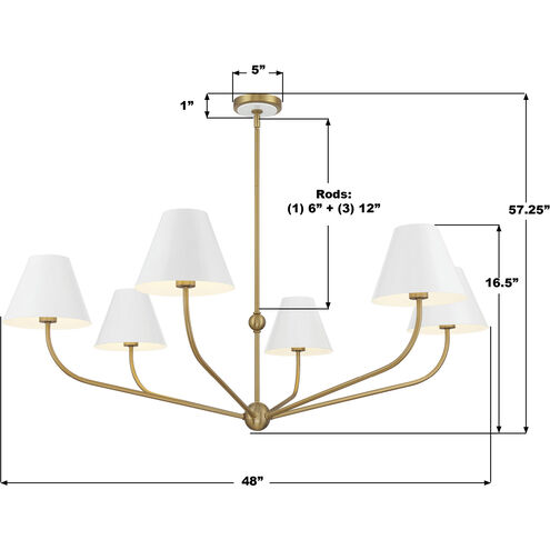 Xavier 6 Light 48 inch Vibrant Gold and White Chandelier Ceiling Light