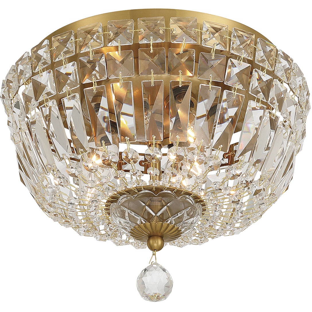 Roslyn 3 Light 10 inch Aged Brass Flush Ceiling Light