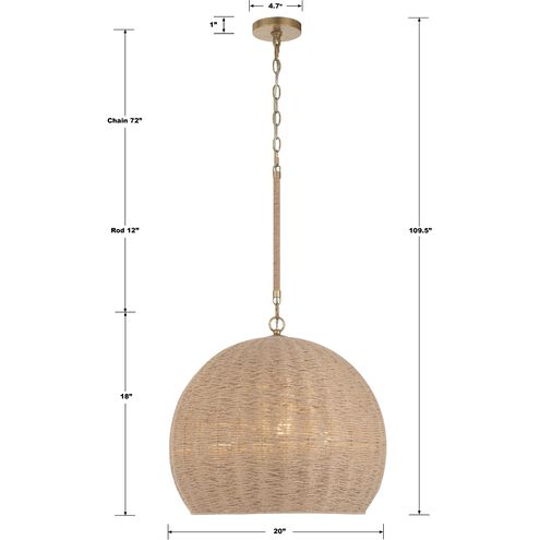 Jace 3 Light 20 inch Soft Gold Chandelier Ceiling Light