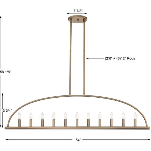 Abbott 11 Light 54 inch Vibrant Gold Chandelier Ceiling Light