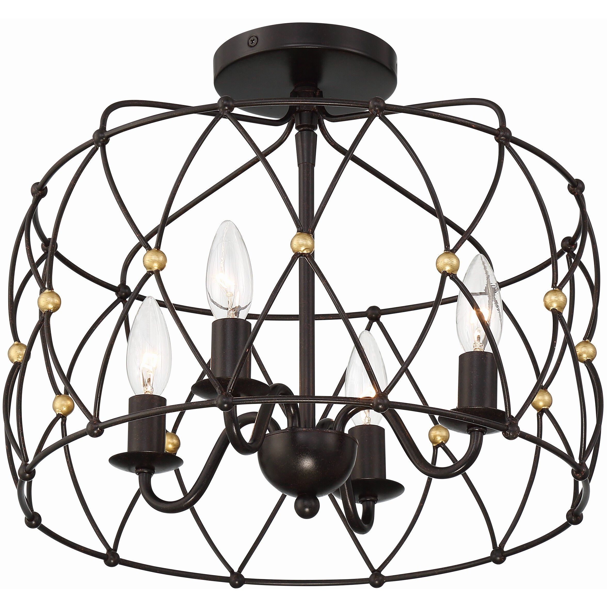 Zucca 4 Light 16.5 inch English Bronze and Antique Gold Semi Flush Ceiling Light