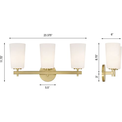 Colton 3 Light 23.25 inch Aged Brass Sconce Wall Light