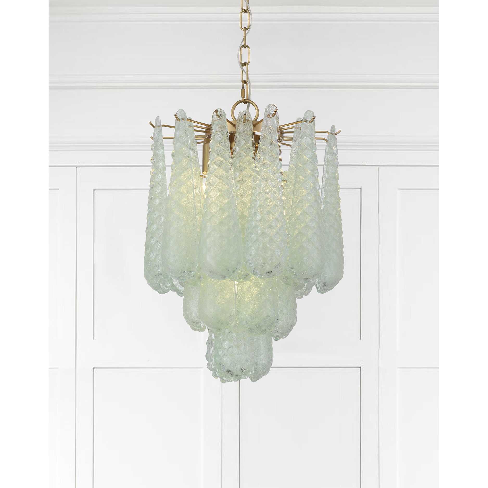 Ollie 4 Light 14.25 inch Aged Brass Chandelier Ceiling Light in Sand Glass Green