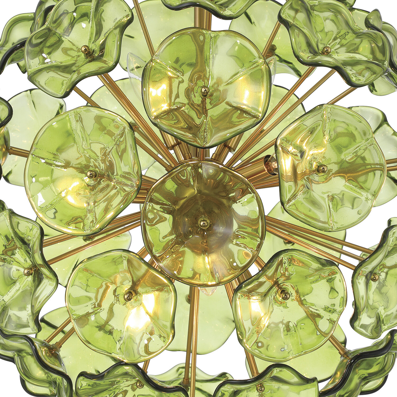 Esme 9 Light 22.5 inch Aged Brass Chandelier Ceiling Light in Floral Glass Petals Green