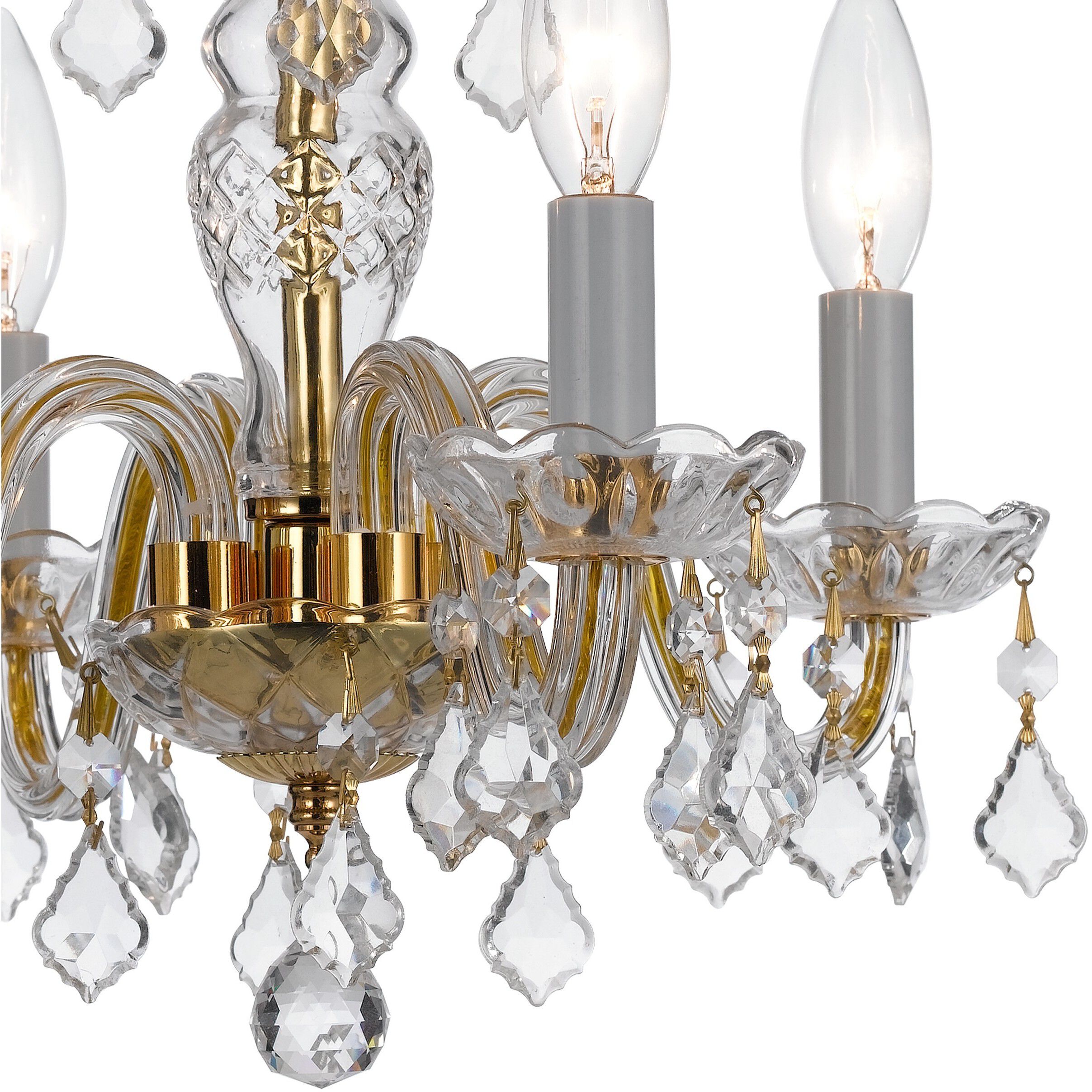 Traditional Crystal 4 Light 15 inch Polished Brass Mini Chandelier Ceiling Light in Clear Italian