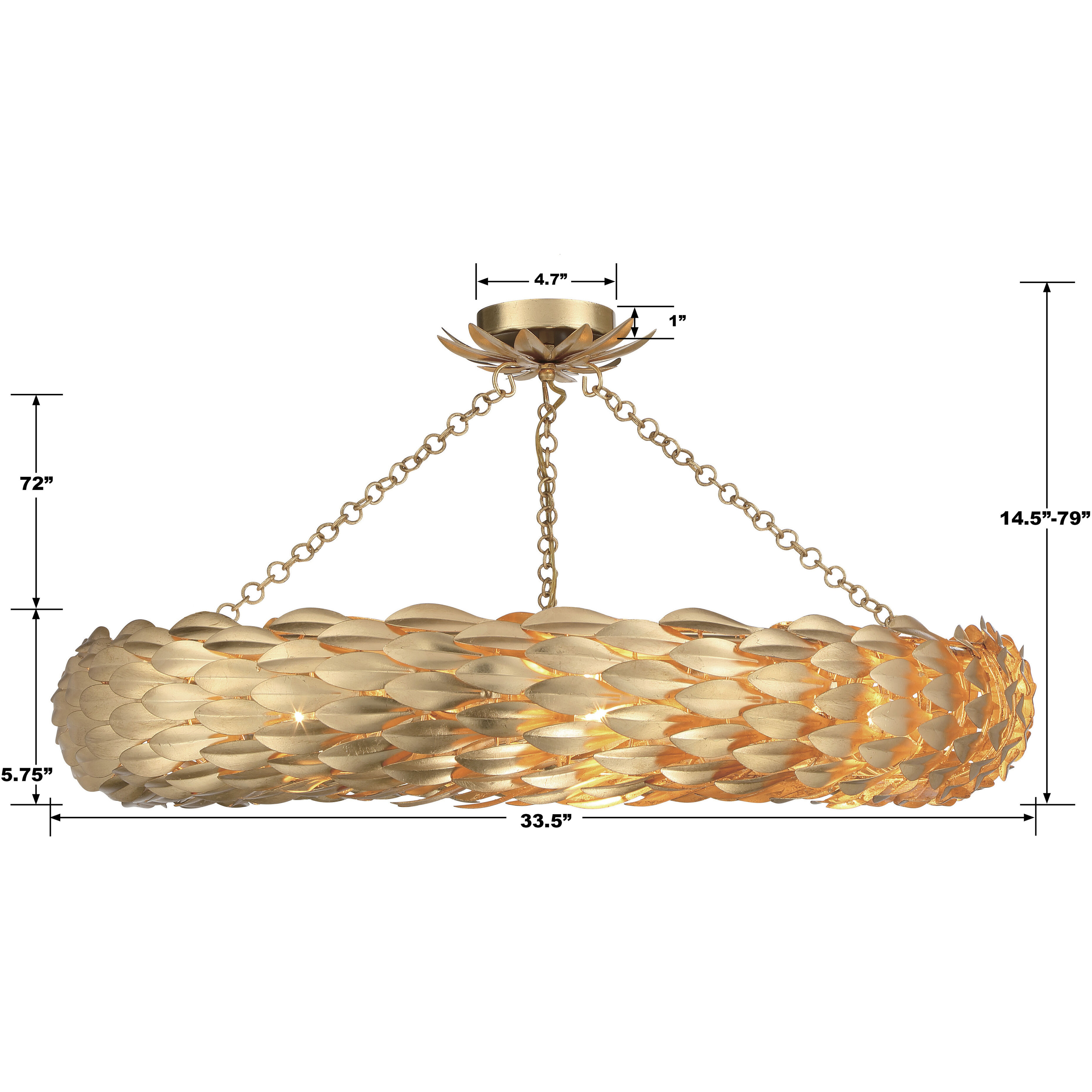 Broche 8 Light 33.5 inch Antique Gold Semi Flush Ceiling Light