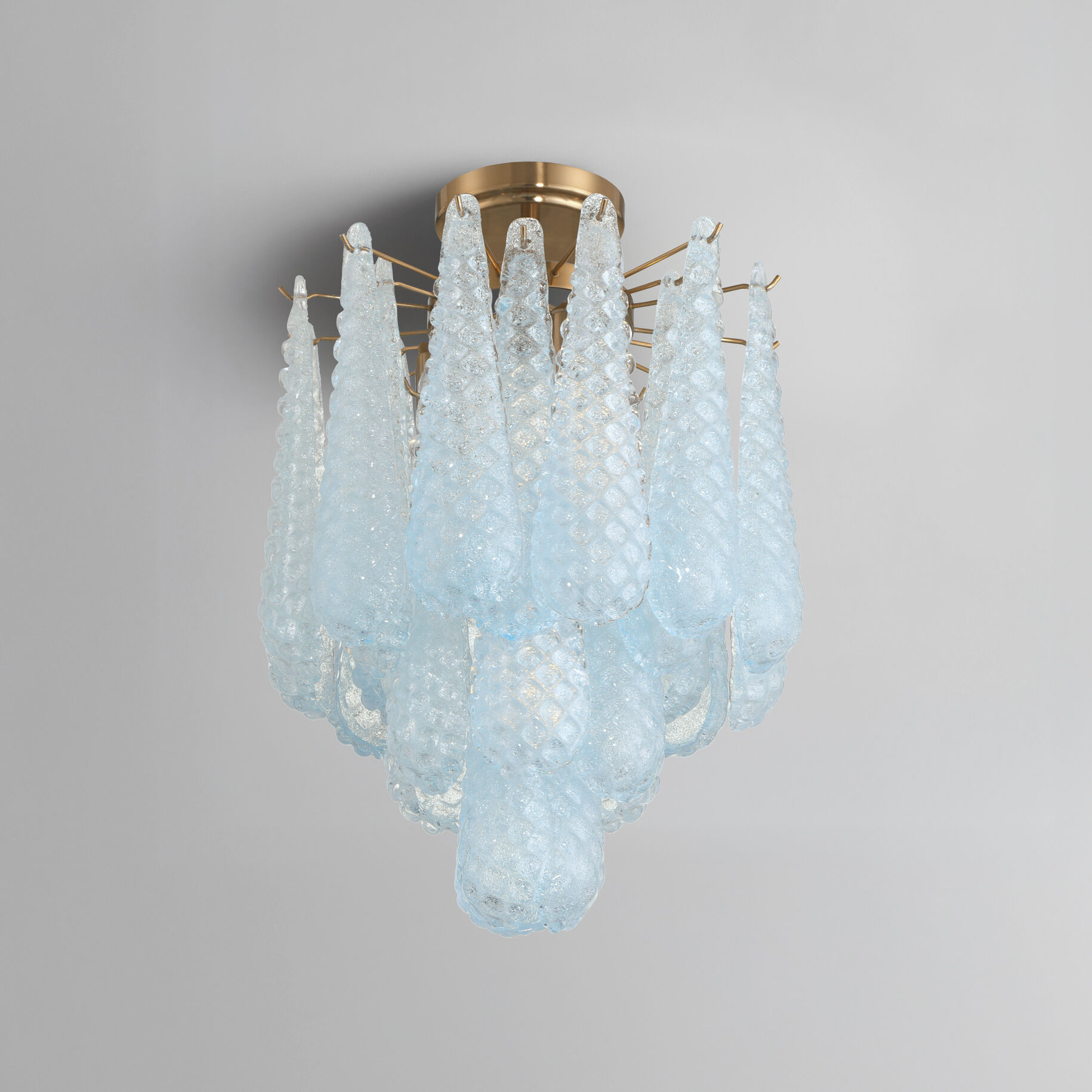 Ollie 4 Light 14.25 inch Aged Brass Semi Flush Ceiling Light in Sand Glass Blue