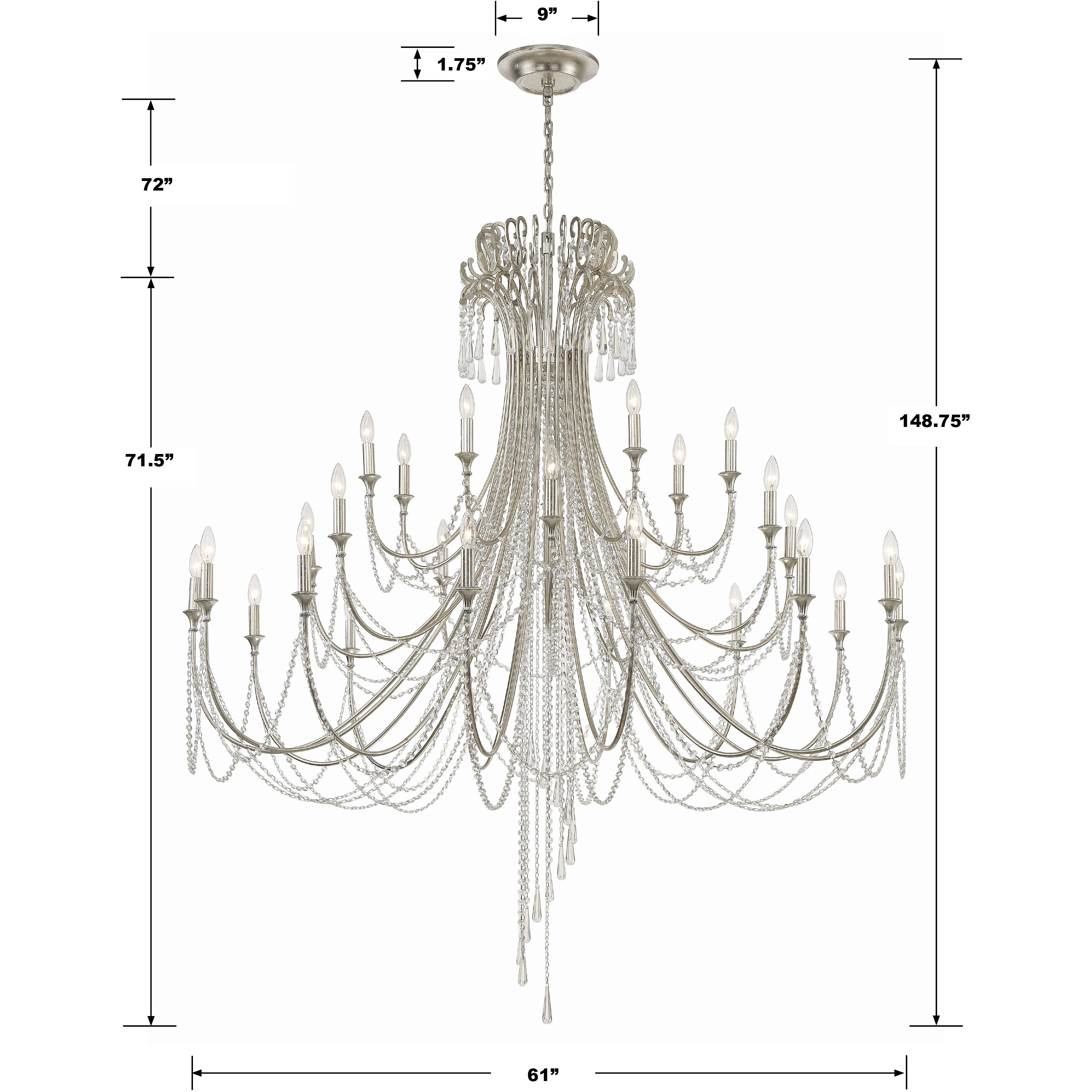 Arcadia 28 Light 61 inch Antique Silver Chandelier Ceiling Light
