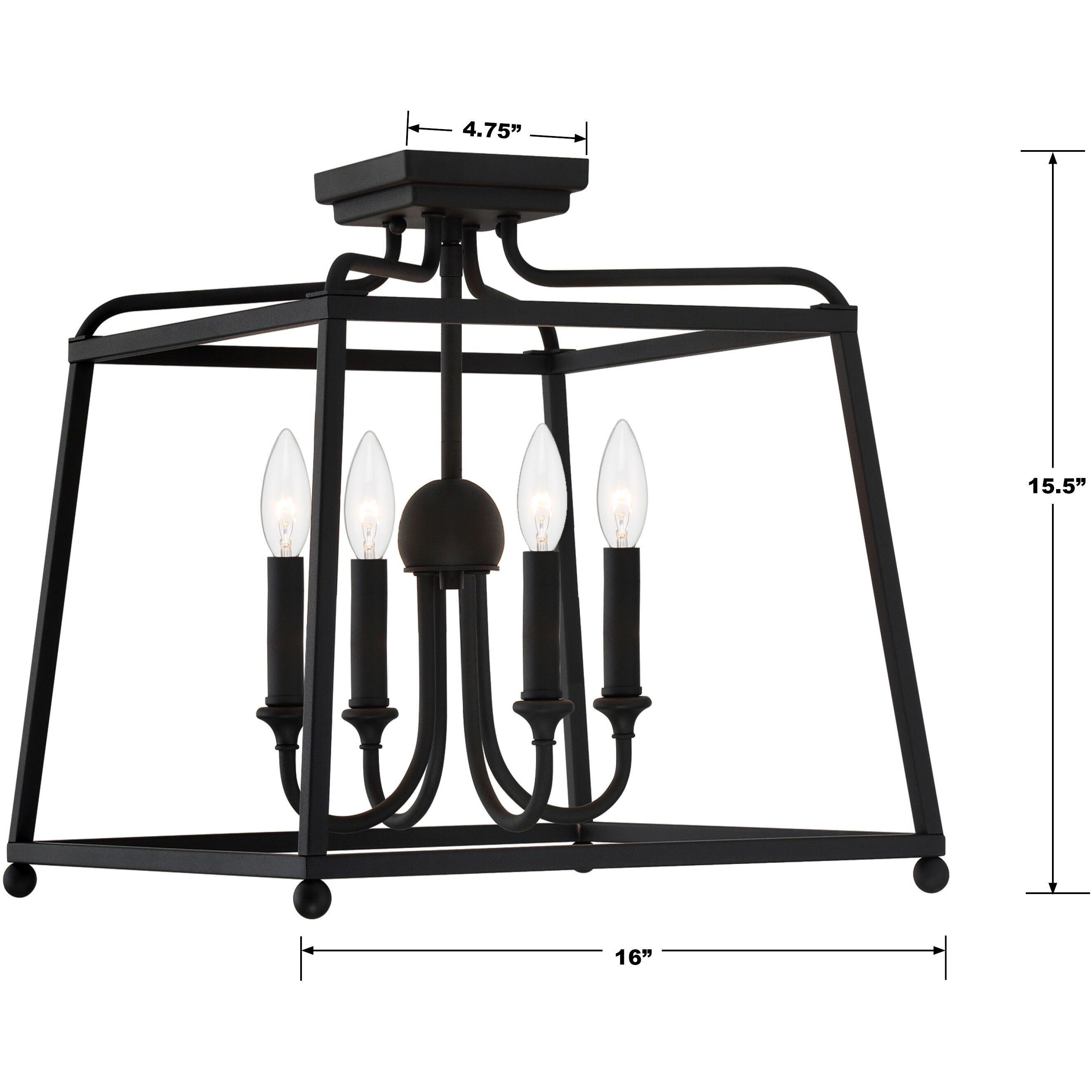 Sylvan 4 Light 16 inch Black Forged Semi Flush Ceiling Light