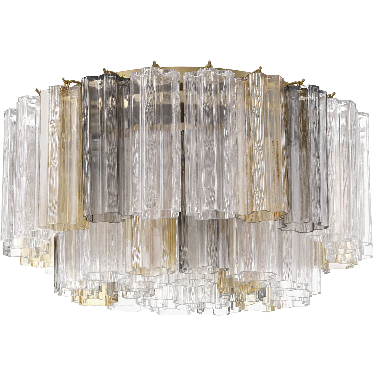 Addis 7 Light 22.25 inch Aged Brass Flush Ceiling Light in Tronchi Glass Autumn