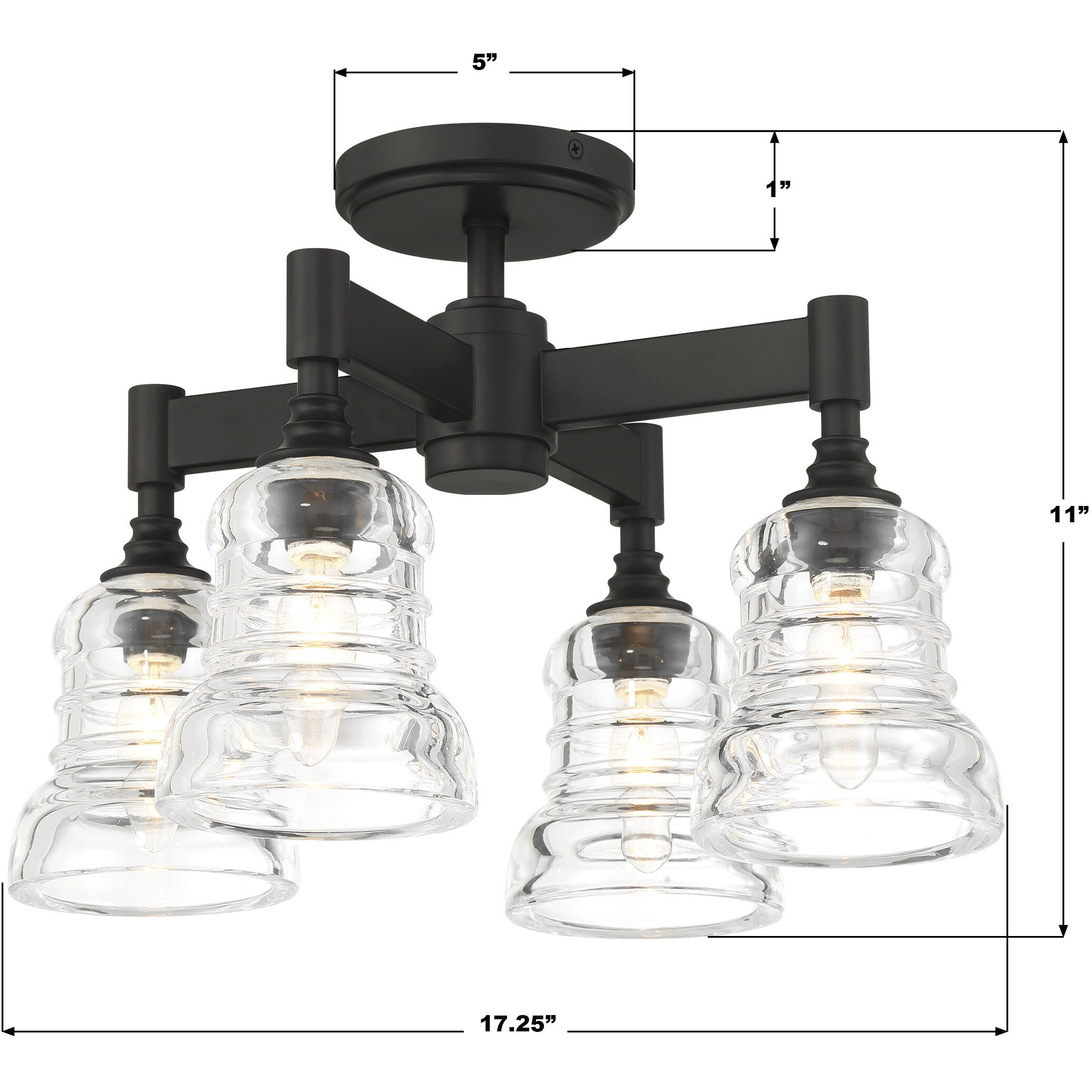 Gregory 4 Light 17.25 inch Matte Black Semi Flush Ceiling Light